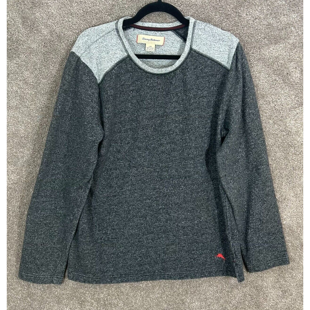 Tommy Bahama Sweatshirt Mens Large Gray Fleece Lined Lounge Pullover Sweater